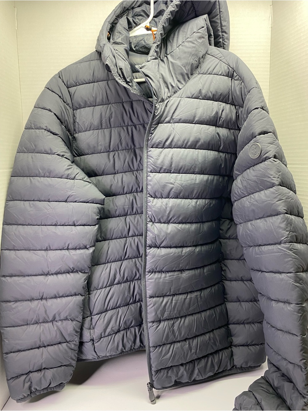 SAVE THE DUCK Slate Gray Quilted Hooded Puffer Jacket